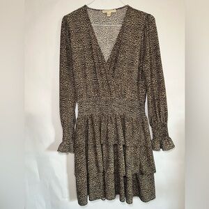 Michael Kors Julia Leopard Print Smocked Fit & Flare Mini Dress Size Medium